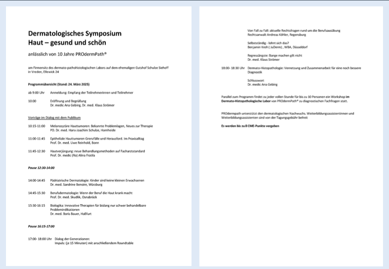 Hier die mProgrammübersicht zum 2. Dermatologischen Symposium